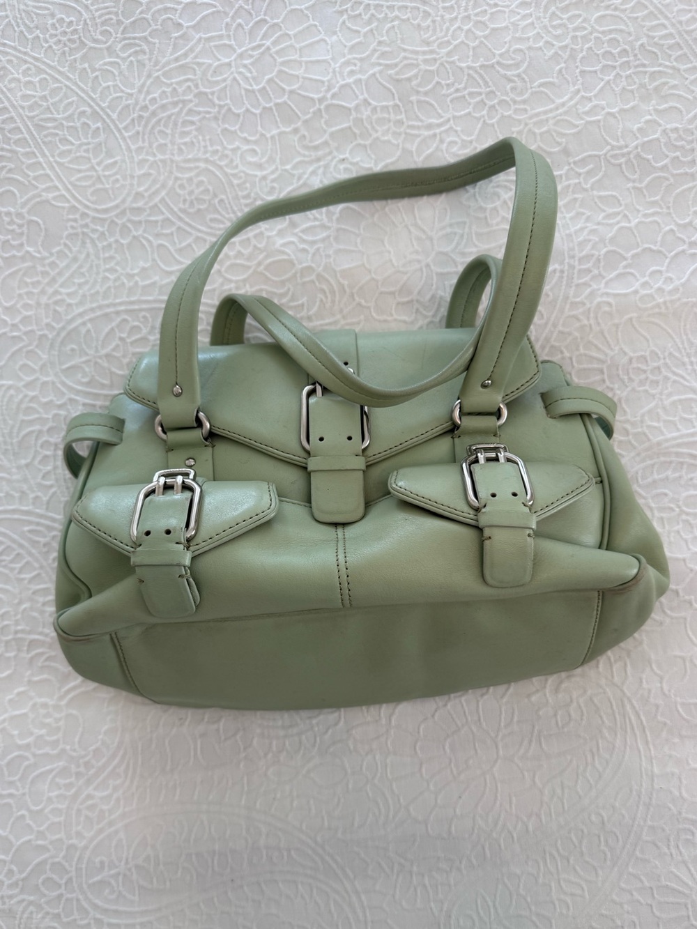 Pre-loved Cole Haan Mint Green Leather Shoulder Bag with Buckles from 2000s